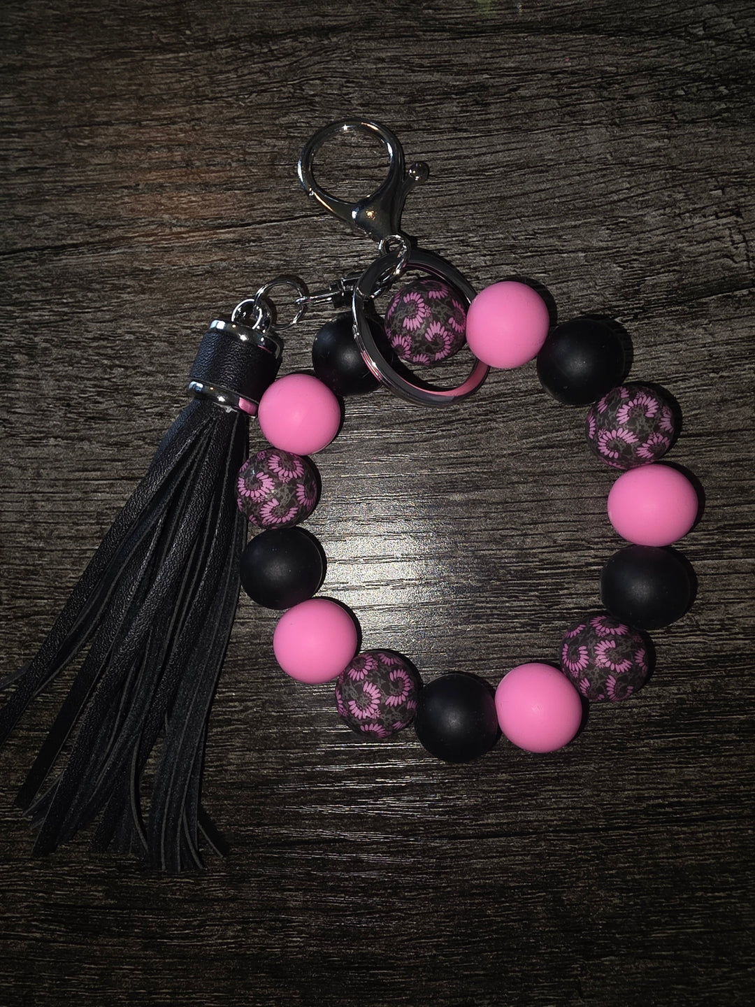Pink and Black Flower Wristlet