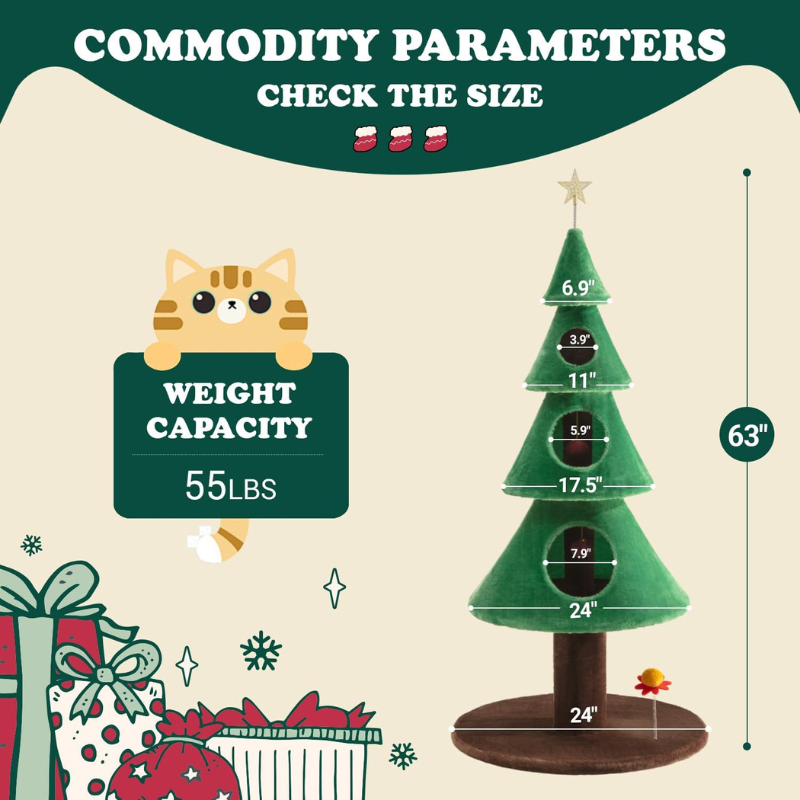 Allewie 63″ Cat Tower – Carpet Cat Tower & Scratcher Tower for Cats