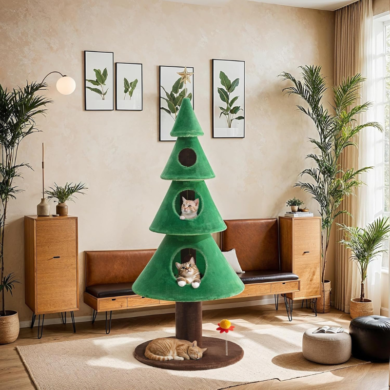 Allewie 63″ Cat Tower – Carpet Cat Tower & Scratcher Tower for Cats