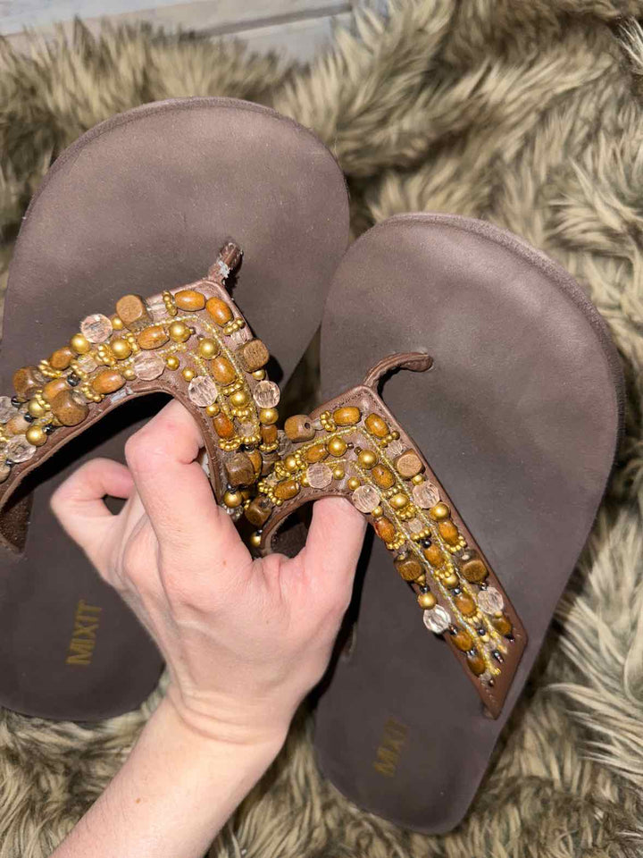 7 - Mixit Brown Beaded Flip Flop