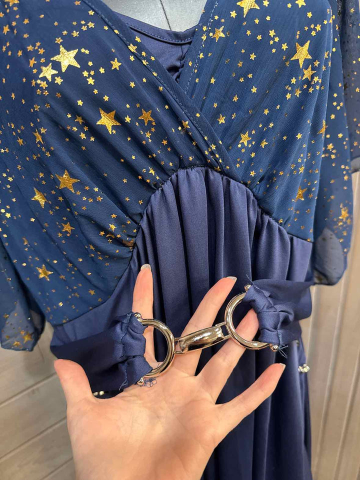 3X - Navy Shimmer Star Dress