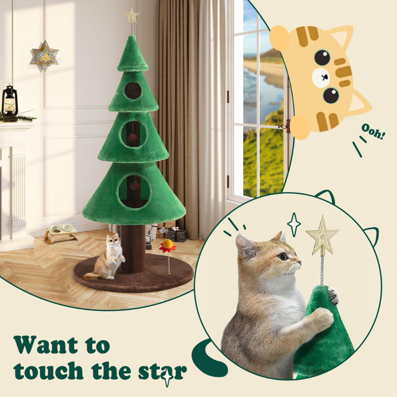 Allewie 63″ Cat Tower – Carpet Cat Tower & Scratcher Tower for Cats