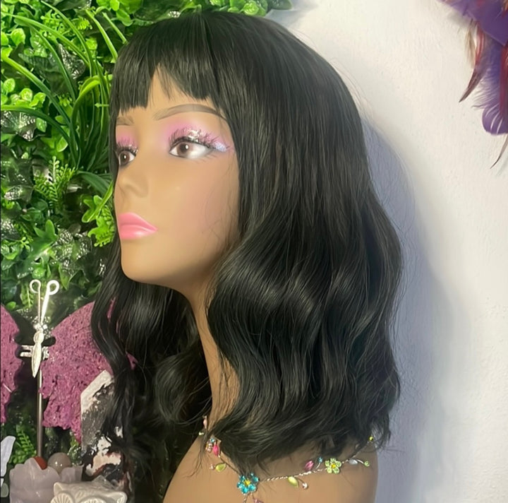 Greenish Black Wavy Bob