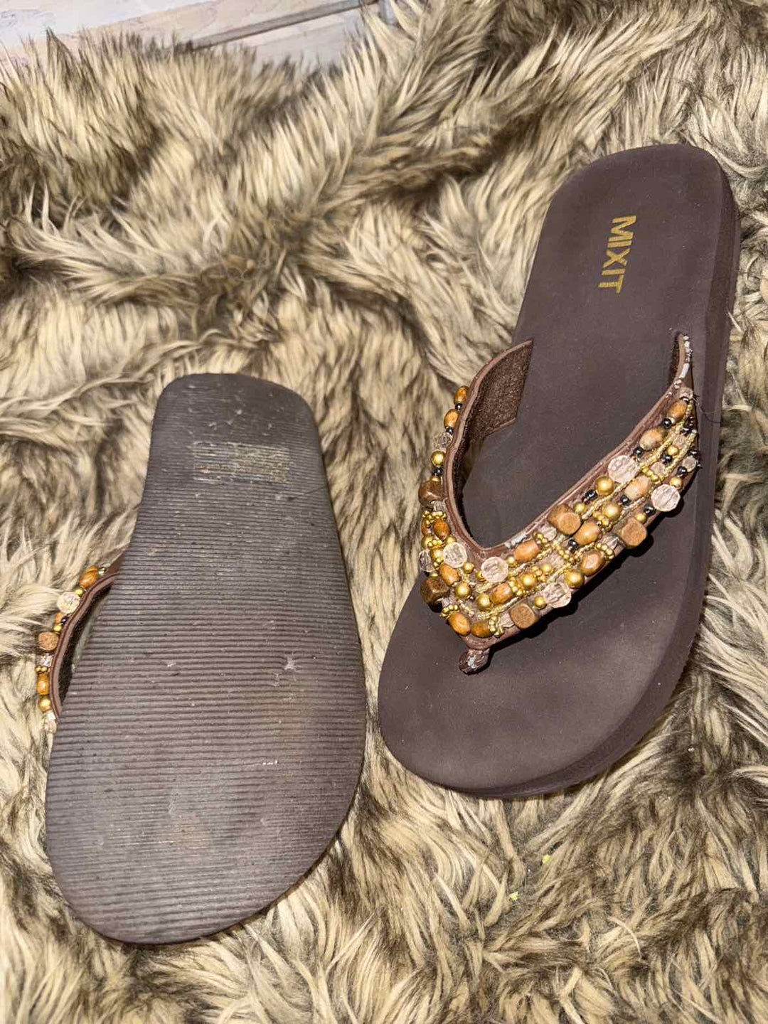 7 - Mixit Brown Beaded Flip Flop
