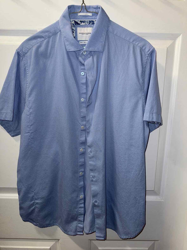 L - Denim & Flower Button Down Shirt