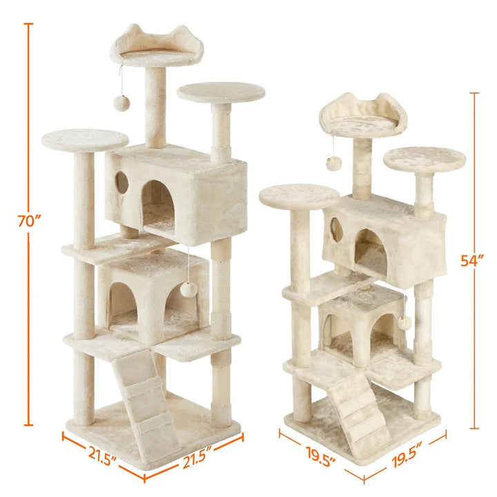 Ultimate 70" Double Condo Cat Tree with Scratching Posts - Creamy Comfort for Your Feline Friends!