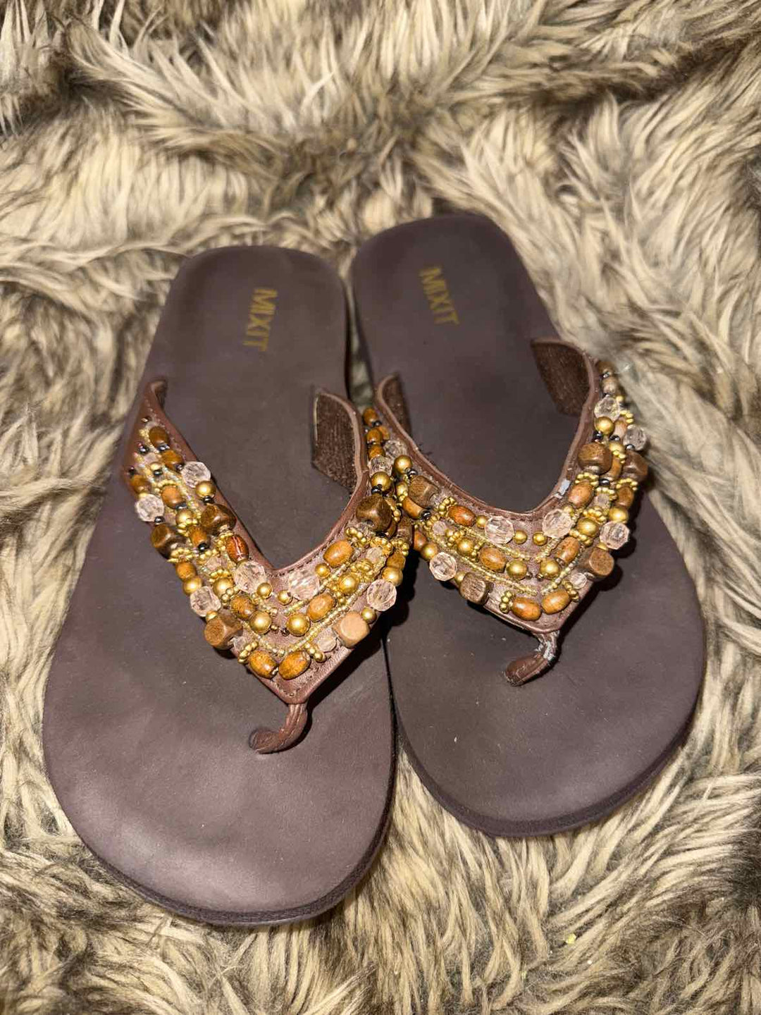 7 - Mixit Brown Beaded Flip Flop