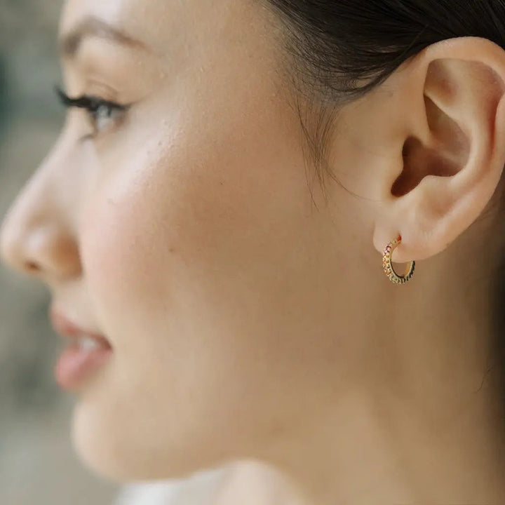 Rainbow Crystal Huggie Hoops