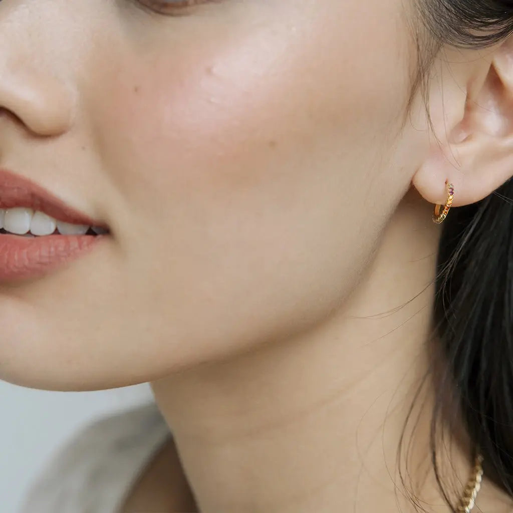 Rainbow Crystal Huggie Hoops