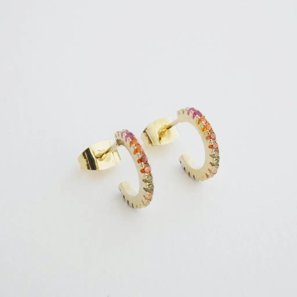 Rainbow Crystal Huggie Hoops