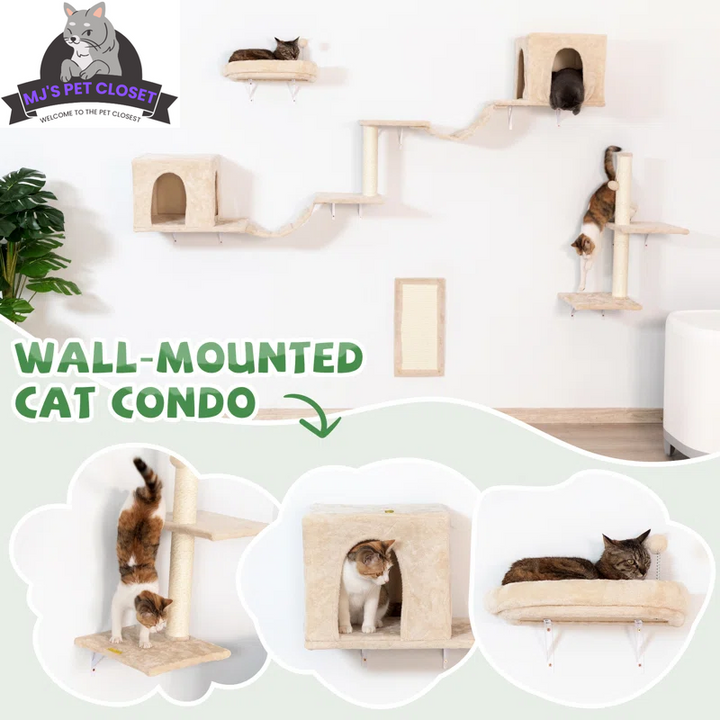 Elevate Your Cat's Playtime with the Darkiel 7-Piece Wall-Mounted Climbing Tower
