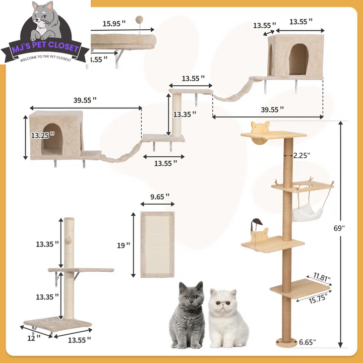 Elevate Your Cat's Playtime with the Darkiel 7-Piece Wall-Mounted Climbing Tower