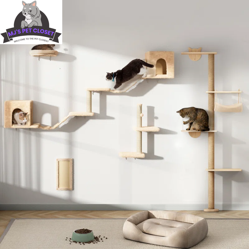 Elevate Your Cat's Playtime with the Darkiel 7-Piece Wall-Mounted Climbing Tower