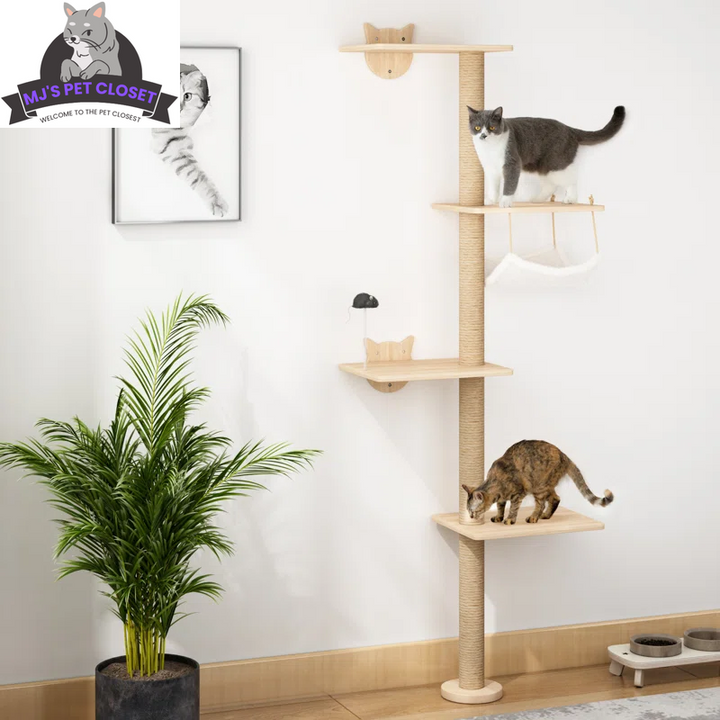 Elevate Your Cat's Playtime with the Darkiel 7-Piece Wall-Mounted Climbing Tower