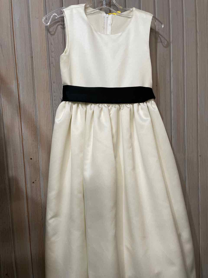 8 - ivory satin sleeveless dress w/ black sash