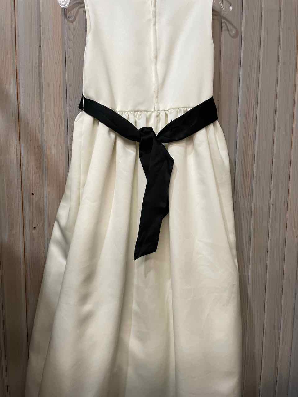 8 - ivory satin sleeveless dress w/ black sash